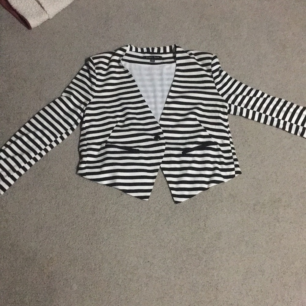 Black and white striped jacket.